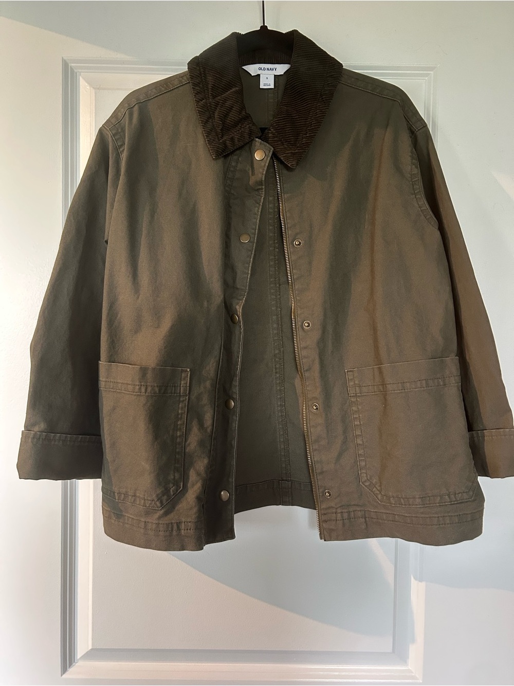 Old Navy Olive Green Utility Jacket with Dark Brown Corduroy Collar